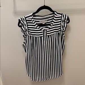 LOFT Black and White Striped Blouse